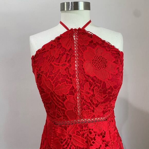 Urban Outfitters Sexy Red Lace High Neck Mini Dress Size M - Picture 4 of 14